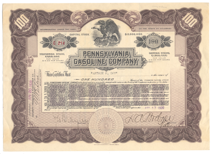 Pennsylvania Gasoline Company Stock Certificate