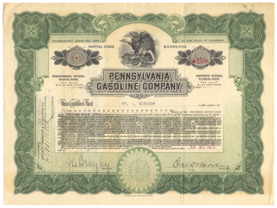 Pennsylvania Gasoline Company Stock Certificate