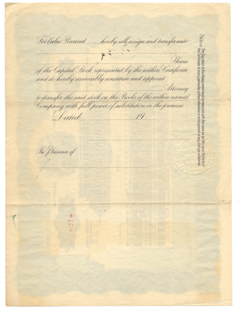 Pennsylvania Gasoline Company Stock Certificate