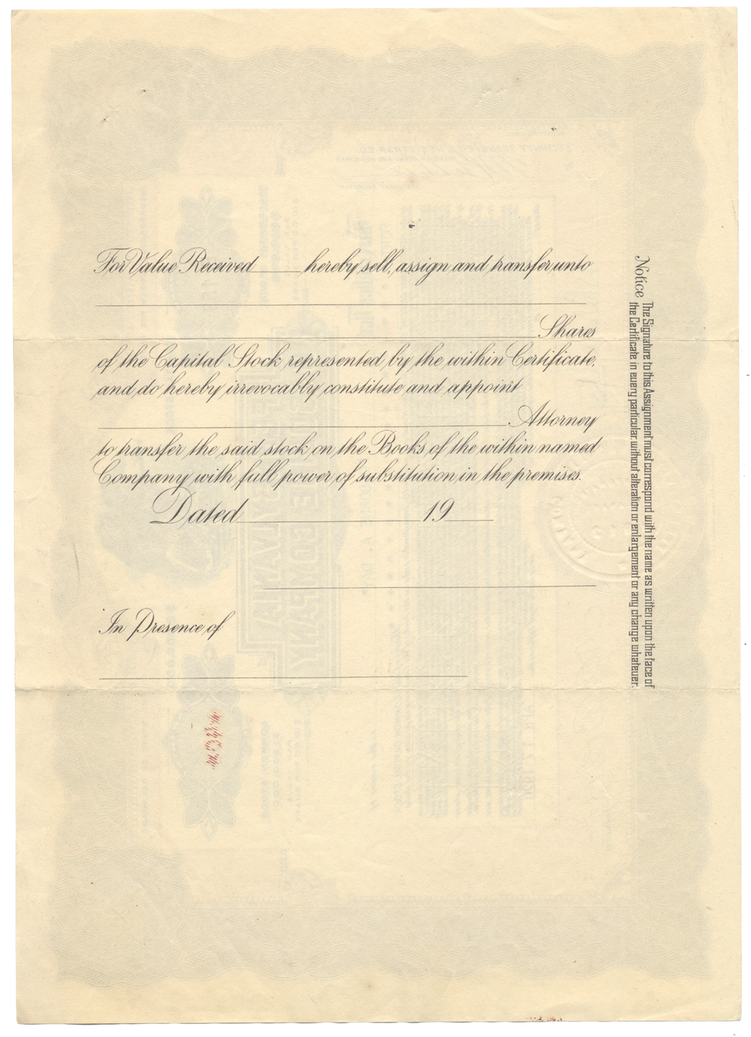 Pennsylvania Gasoline Company Stock Certificate