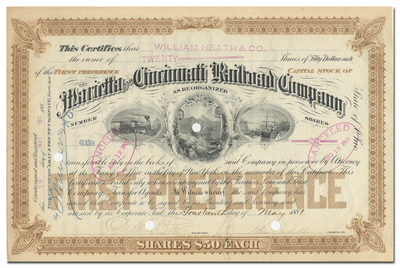 Marietta and Cincinnati Railroad Company Stock Certificate