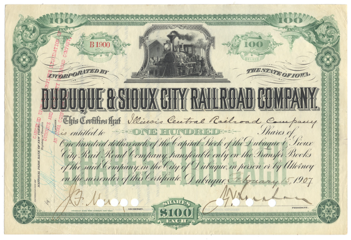 Dubuque & Sioux City Rail Road Company Stock Certificate