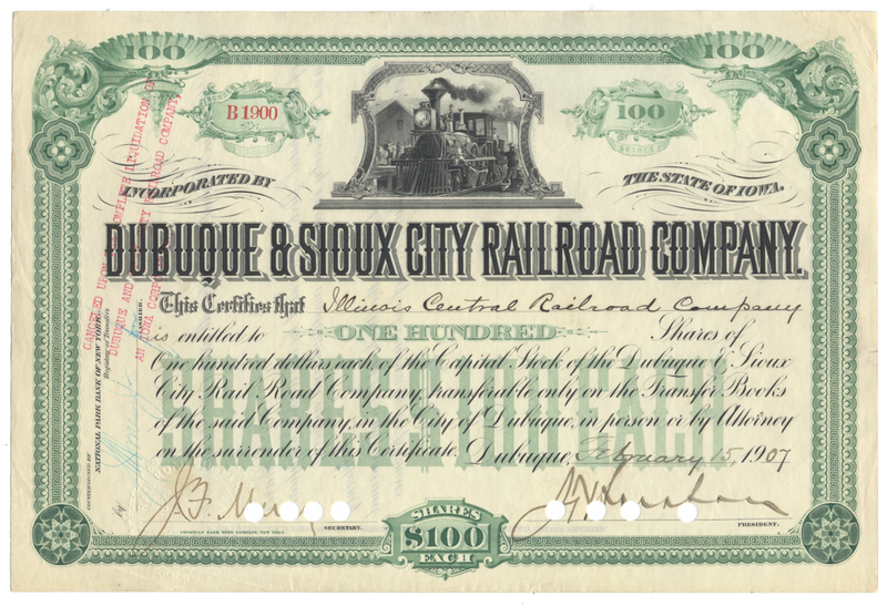 Dubuque & Sioux City Rail Road Company Stock Certificate