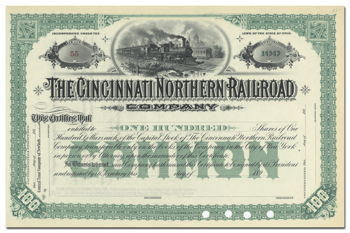 Cincinnati Northern Railroad Company Stock Certificate