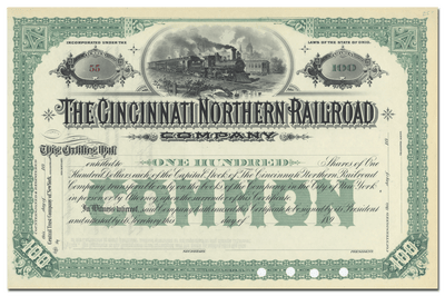 Cincinnati Northern Railroad Company Stock Certificate