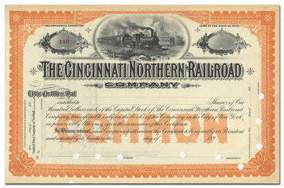 Cincinnati Northern Railroad Company Stock Certificate