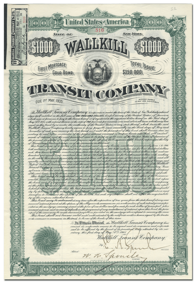 Wallkill Transit Company Bond Certificate