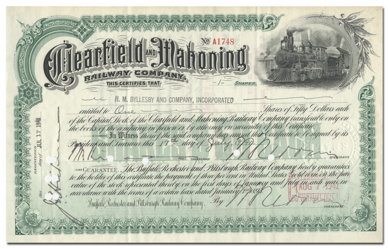 Clearfield and Mahoning Railway Company Stock Certificate