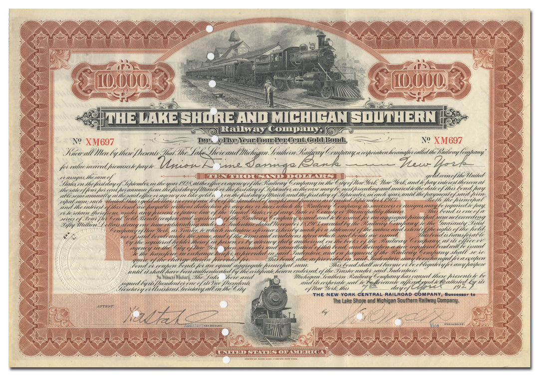 Lake Shore and Michigan Southern Railway Company Bond Certificate