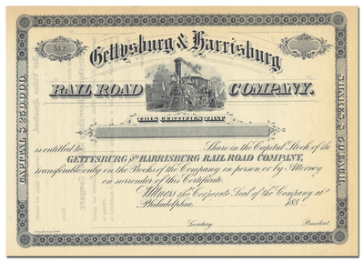 Gettysburg & Harrisburg Rail Road Company Stock Certificate