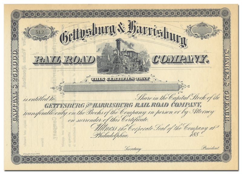 Gettysburg & Harrisburg Rail Road Company Stock Certificate