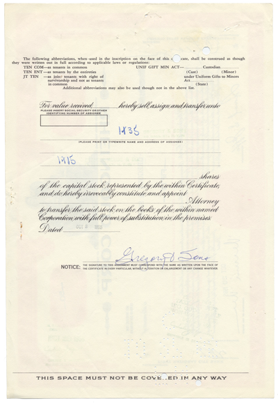 Rheingold Corp. Stock Certificate