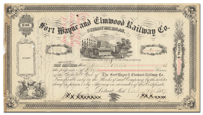 Fort Wayne and Elmwood Railway Co. Stock Certificate