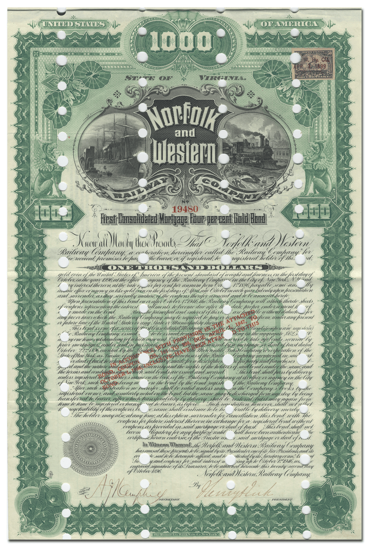 Norfolk and Western Railway Company Bond Certificate