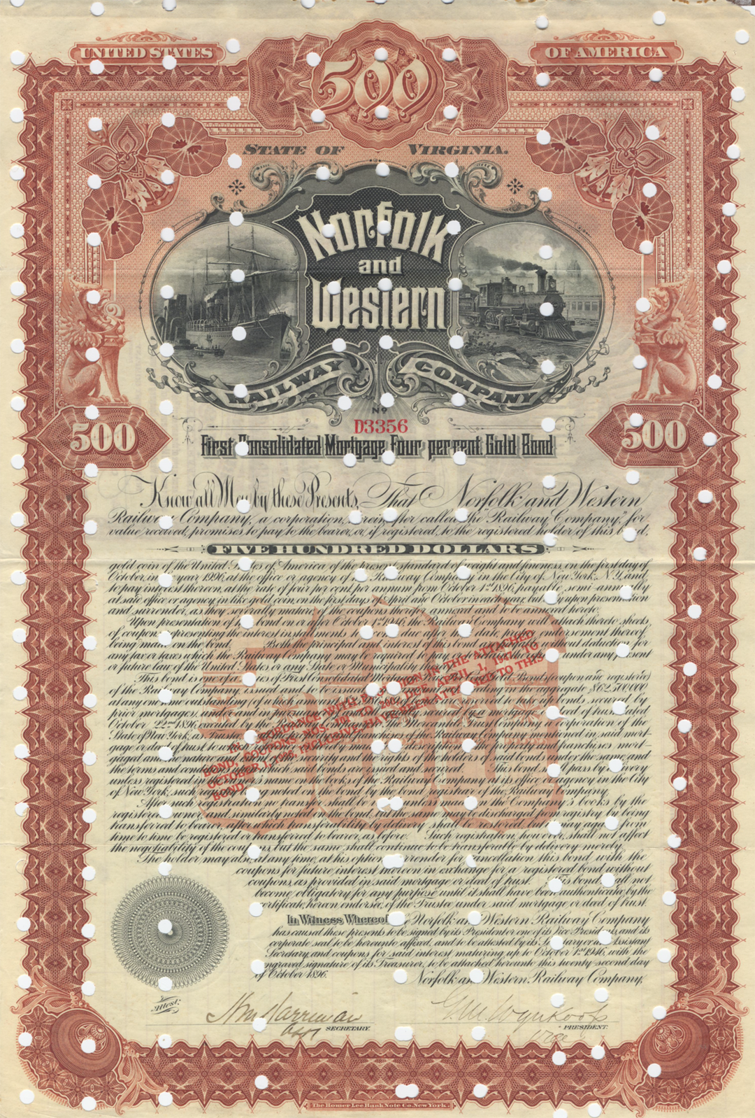 Norfolk and Western Railway Company Bond Certificate