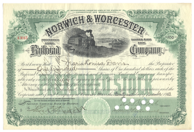 Norwich & Worcester Railroad Company Stock Certificate