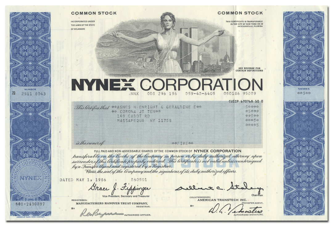 NYNEX Corporation Stock Certificate