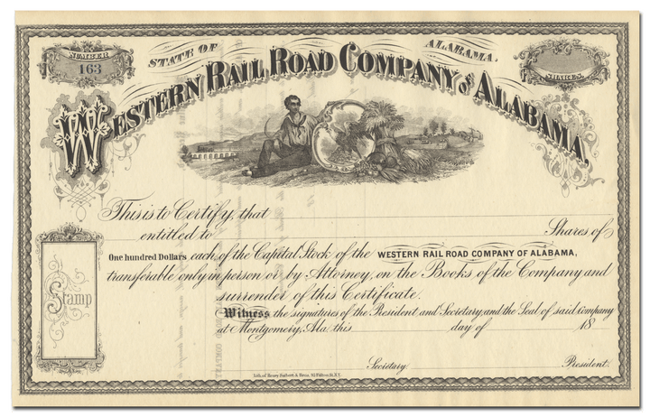 Western Rail Road Company of America Stock Certificate