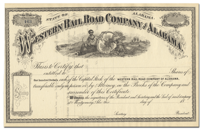 Western Rail Road Company of America Stock Certificate
