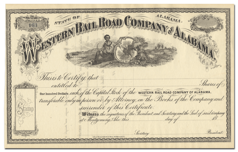 Western Rail Road Company of America Stock Certificate