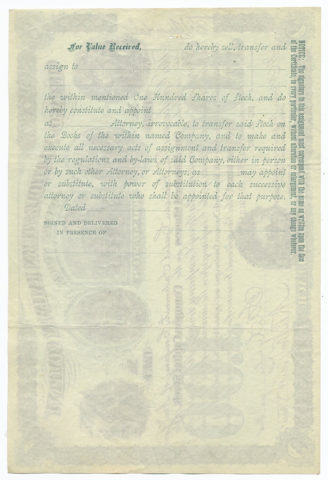 Chicago and Northwestern Railway Company Stock Certificate