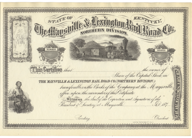 Maysville & Lexington Rail Road Co. Stock Certificate