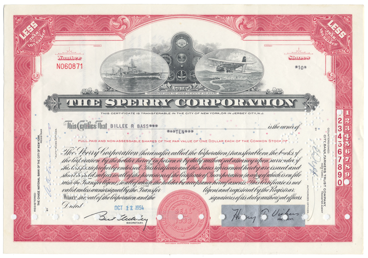 Sperry Corporation Stock Certificate