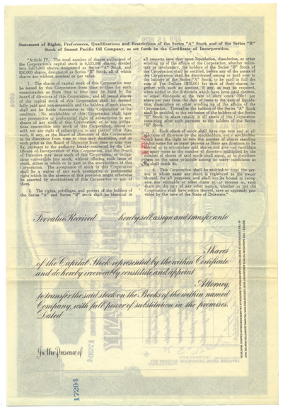 Sunset Pacific Oil Company Stock Certificate