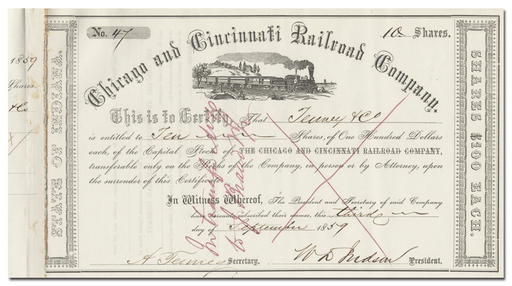 Chicago and Cincinnati Railroad Company Stock Certificate