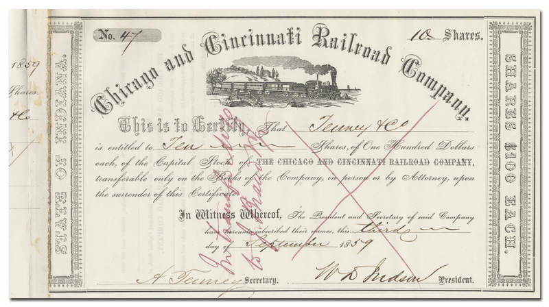 Chicago and Cincinnati Railroad Company Stock Certificate