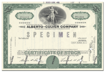 Alberto-Culver Company Specimen Stock Certificate