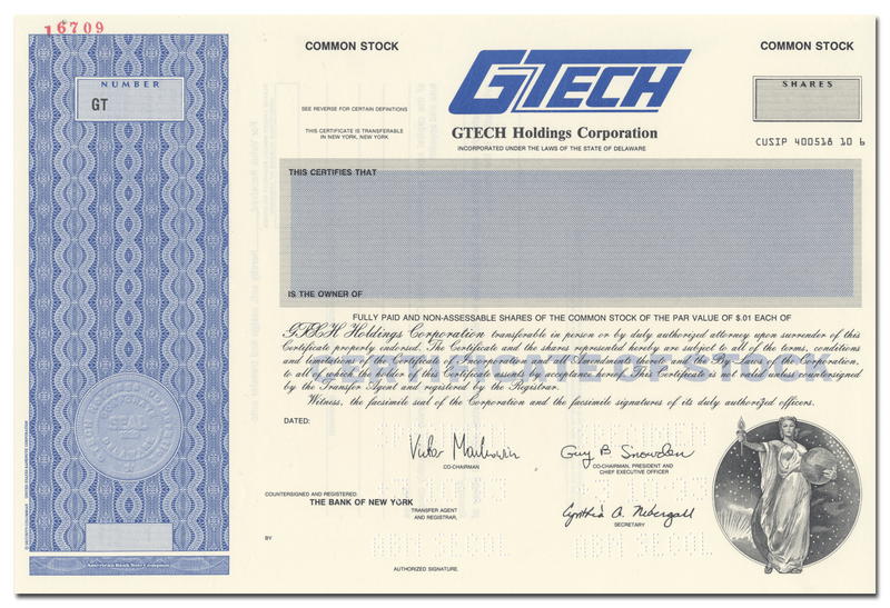GTECH Holdings Corporation Specimen Stock Certificate
