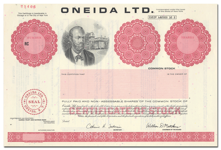 Oneida Ltd. Stock Certificate