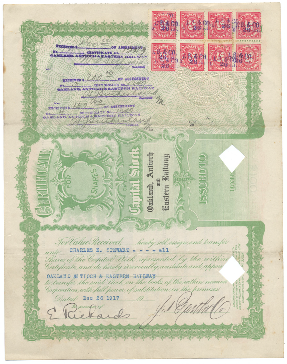 Oakland, Antioch and Eastern Railway Stock Certificate