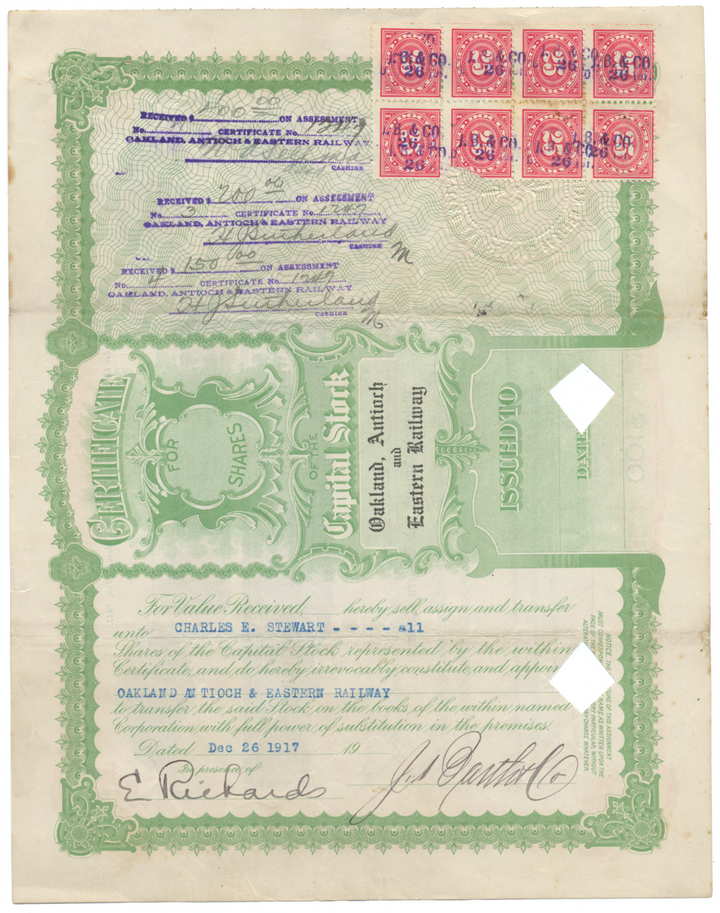 Oakland, Antioch and Eastern Railway Stock Certificate