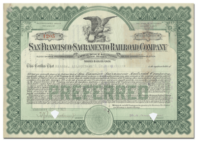 San Francisco-Sacramento Railroad Company Stock Certificate