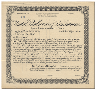 United Railroads of San Francisco Stock Certificate