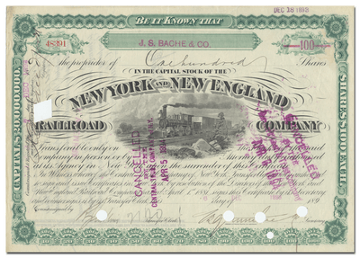 New York and New England Railroad Company Stock Certificate