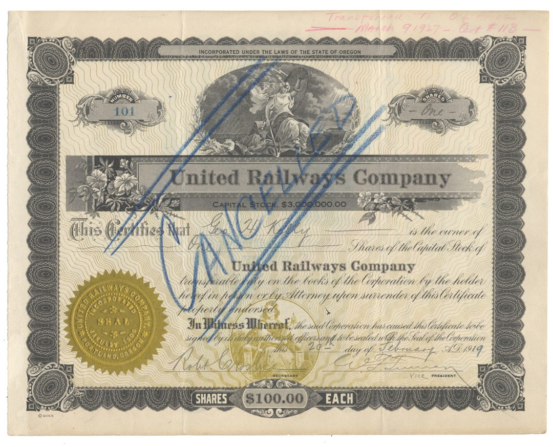 United Railways Company Stock Certificate