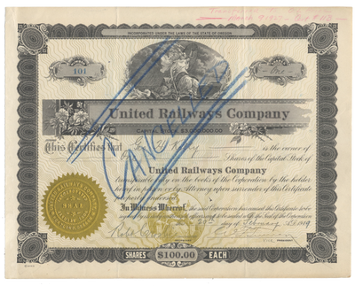 United Railways Company Stock Certificate