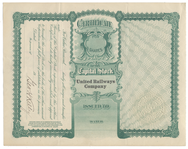 United Railways Company Stock Certificate