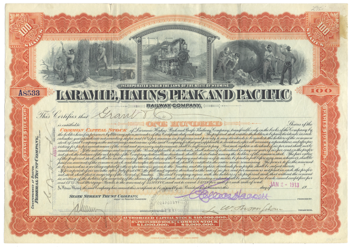 Laramie, Hahns Peak and Pacific Railway Company Stock Certificate