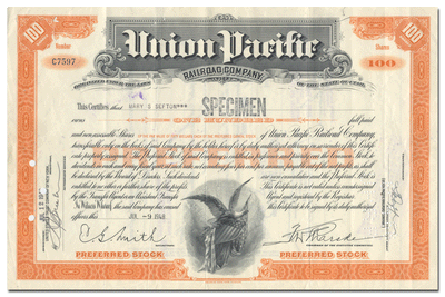 Union Pacific Railroad Company Stock Certificate