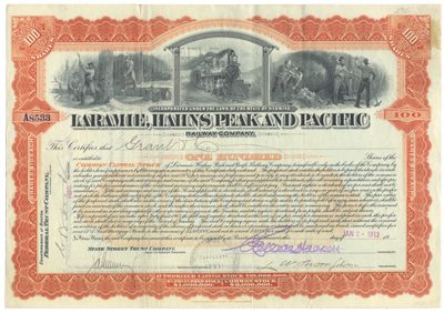 Laramie, Hahns Peak and Pacific Railway Company Stock Certificate