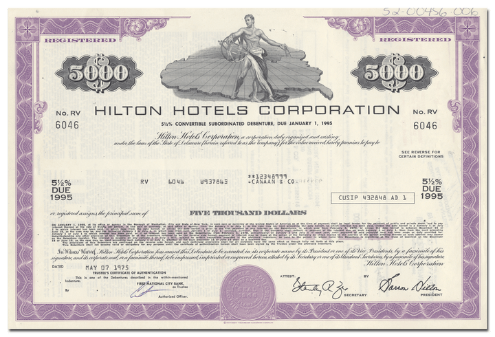 Hilton Hotels Corporation Bond Certificate