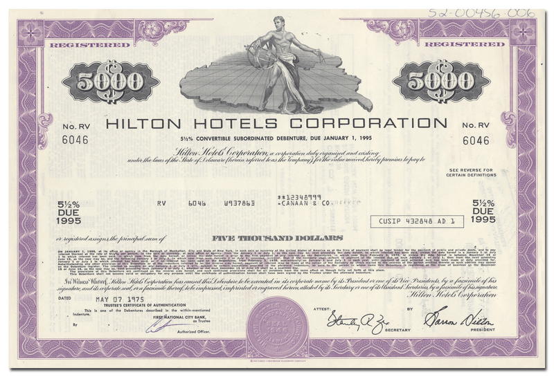 Hilton Hotels Corporation Bond Certificate
