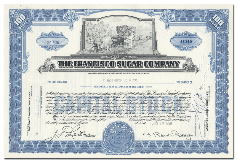 Francisco Sugar Company Stock Certificate