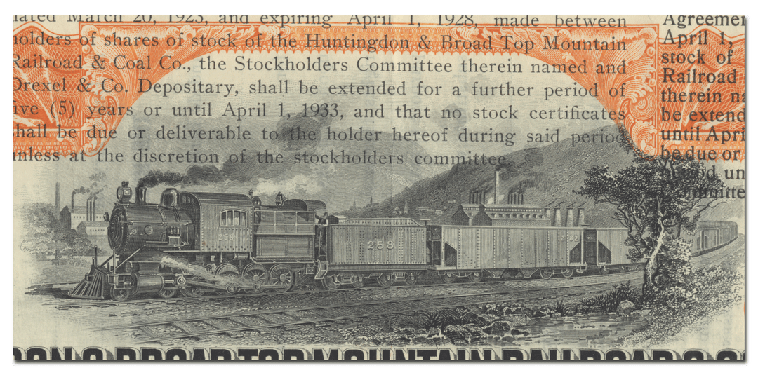 Huntingdon & Broad Top Mountain Railroad & Coal Company Stock Certificate Issued to Charles D. Barney