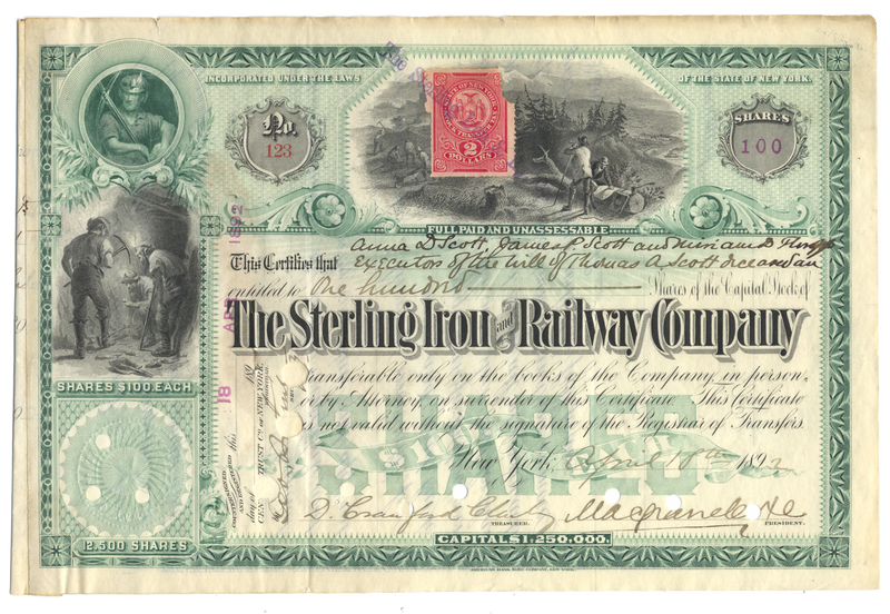 Sterling Iron and Railway Company Stock Certificate