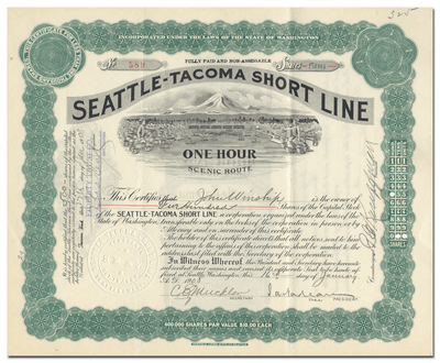 Seattle-Tacoma Short Line Stock Certificate
